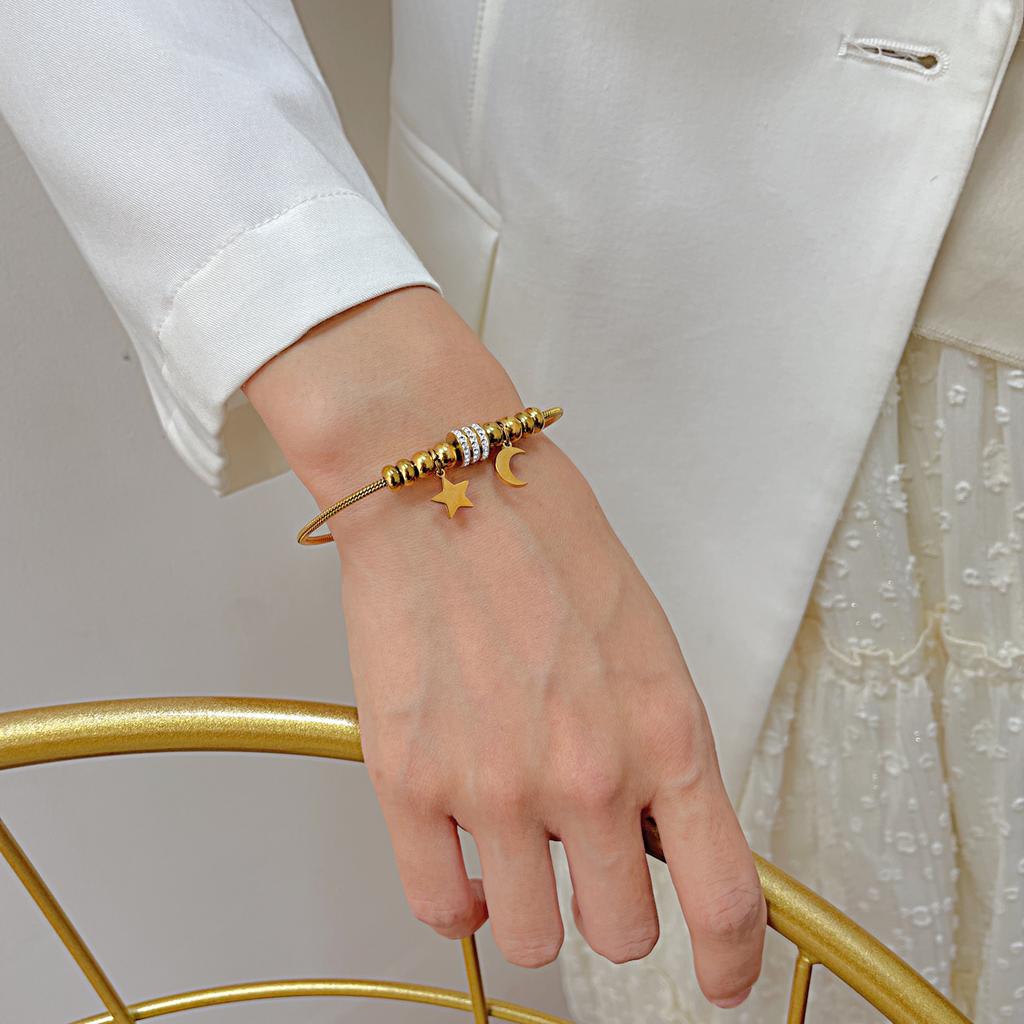 Wind Fashion Titanium Steel Snake Bone Chain Beaded Jewelry Stainless Steel Star Moon Bracelet Female