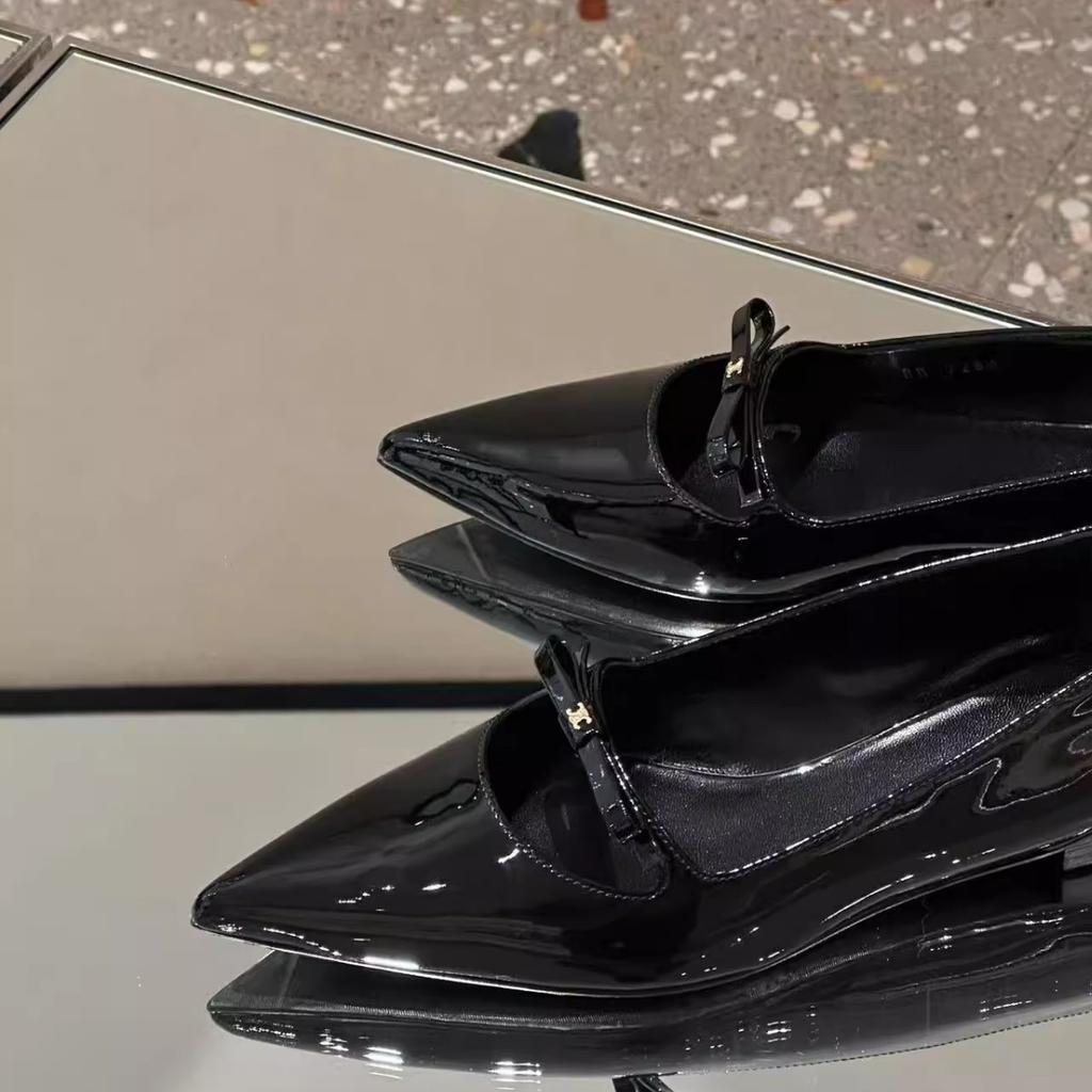 Cowhide version~ French bow leather soft-soled small single shoes women's spring ballet flats Mary Jane small leather shoes