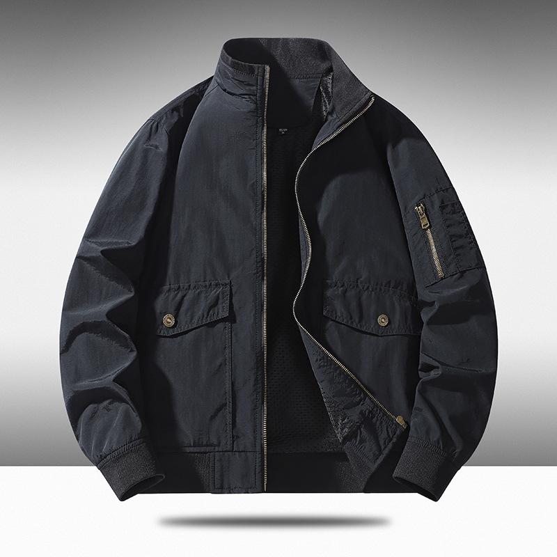 Giacca Primavera e Autunno, Giacca Casual, Abbigliamento da Lavoro Outdoor, Giacca da Aviatore, Top da Uomo Largo con Collo Alto