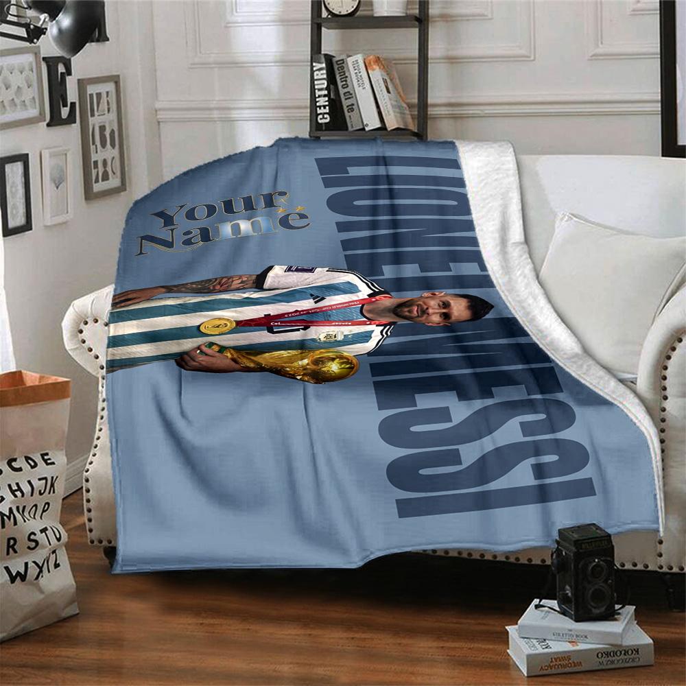 Football Messi Personalized Name Blanket Throw Customizable Blanket Ultra-Soft Perfect for Livingroom Home Decor Office Chair Couch