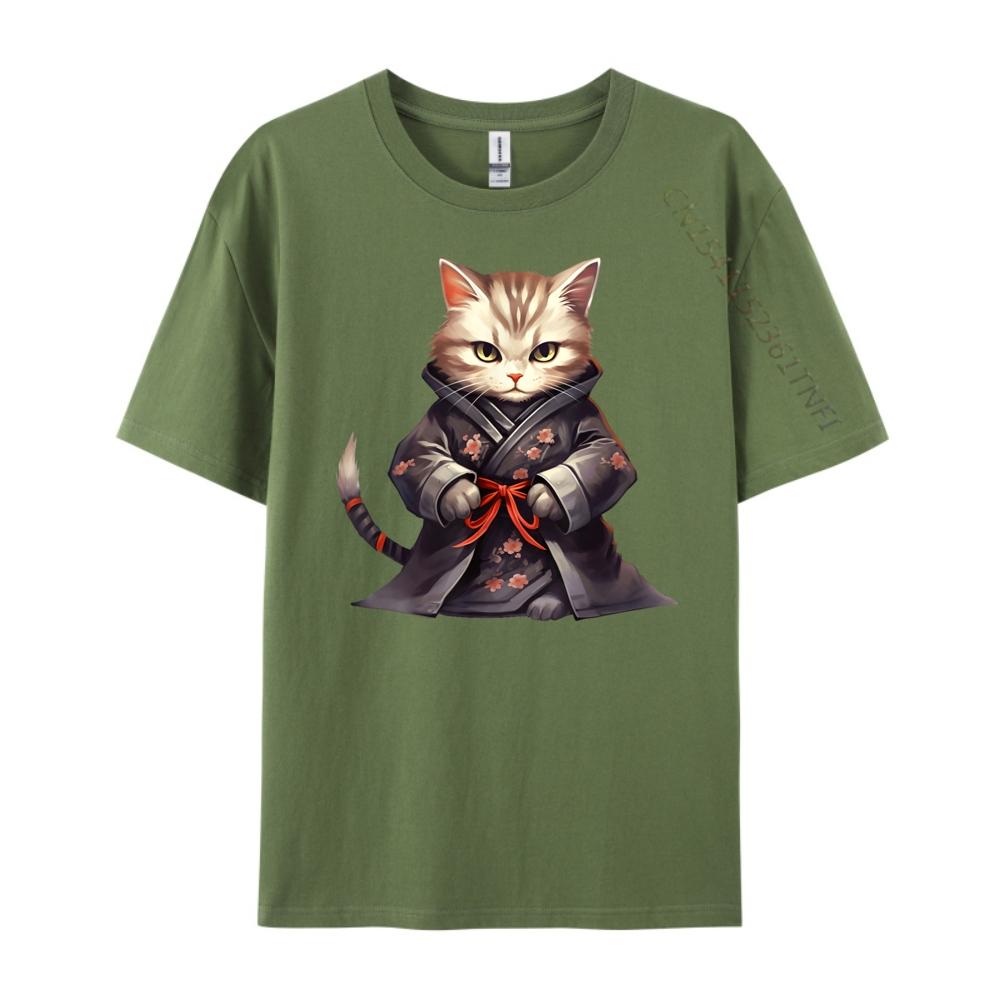 Cute Samurai Cat Japan Warrior Bushido Anime Mens Clothing 2025 T Shirt Men Tee Shirt Clothes Oversized T Shirt