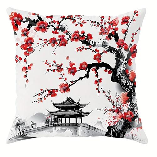 Ancient style plum blossom decorative pillowcase, ultra-soft polyester material living room sofa backrest car pillowcase