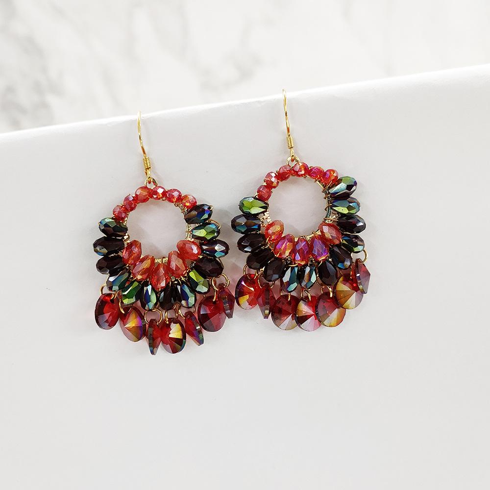 Exaggerated Retro Bohemian Earrings Handmade Beaded Fringed Earrings Vacation Style Ethnic Style Earrings Female