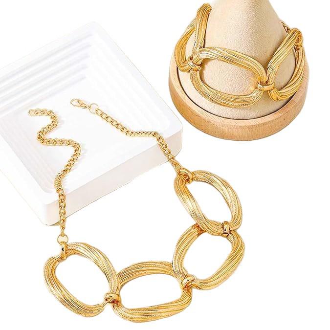 Geometrisches Hohlkreis Schweres Metall Halsketten- und Armbandset für Damen