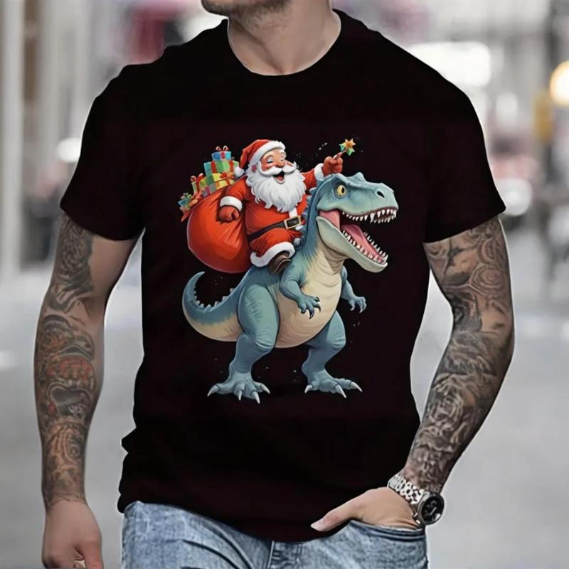 1 Stück Polyester Strick Festliches Herren 3D Weihnachts-Print T-Shirt, Feiertags Neuheit Top