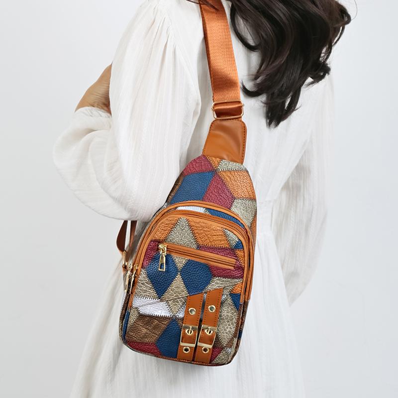 Farbblock-Brusttasche Damen-Umhängetasche Nähte Umhängetasche Handytasche Tasche mit mehreren Taschen