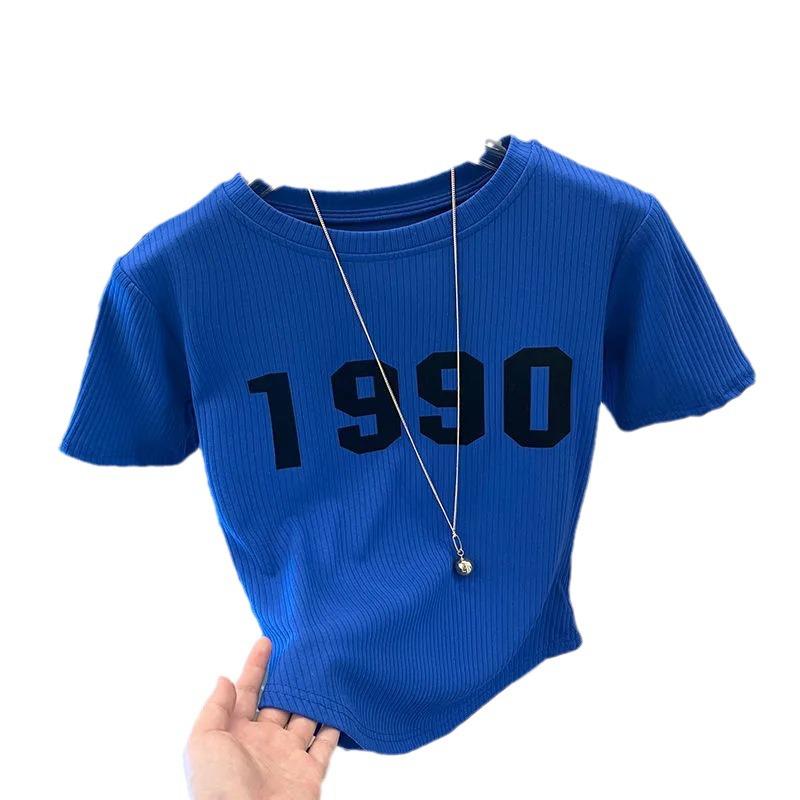 Women's 2024 Summer White Printed Letter Short-Sleeve Loose T-Shirt