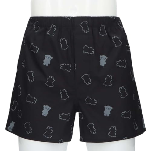 Emporio Armani Manga Bear Cotton Woven Trunks, Front Opening, Men's, Japanese Size, 54240003, Size 98 (Black)