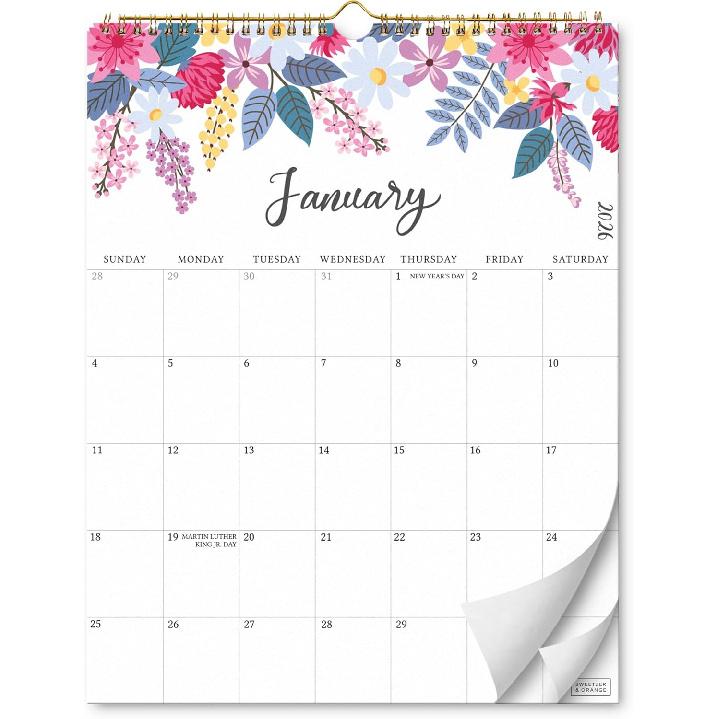 S&O Vertical Floral 2026 Wall Calendar - Tear-Off Monthly Calendar through December 2026-18 Month Academic Wall Planner - Hanging Organizer to Track
