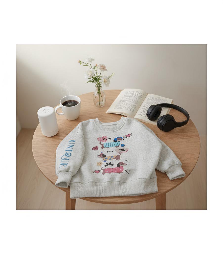 Kids' Cute Dachshund Cartoon Hoodie - Round Neck, Plus Velvet, Autumn/Winter Pullover for Boys and Girls