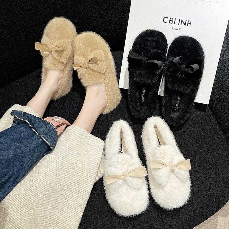Mao Mao shoes women's winter wear 2025 new velvet thickened one-pedal bean shoes fairy wind warm cotton ladyshoes