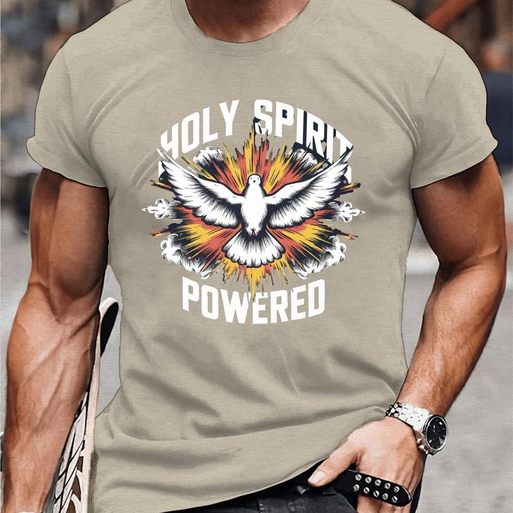 Holy Spirit Powered Dove Graphic Tee Mens Casual Short Sleeve Cotton TShirt Summer