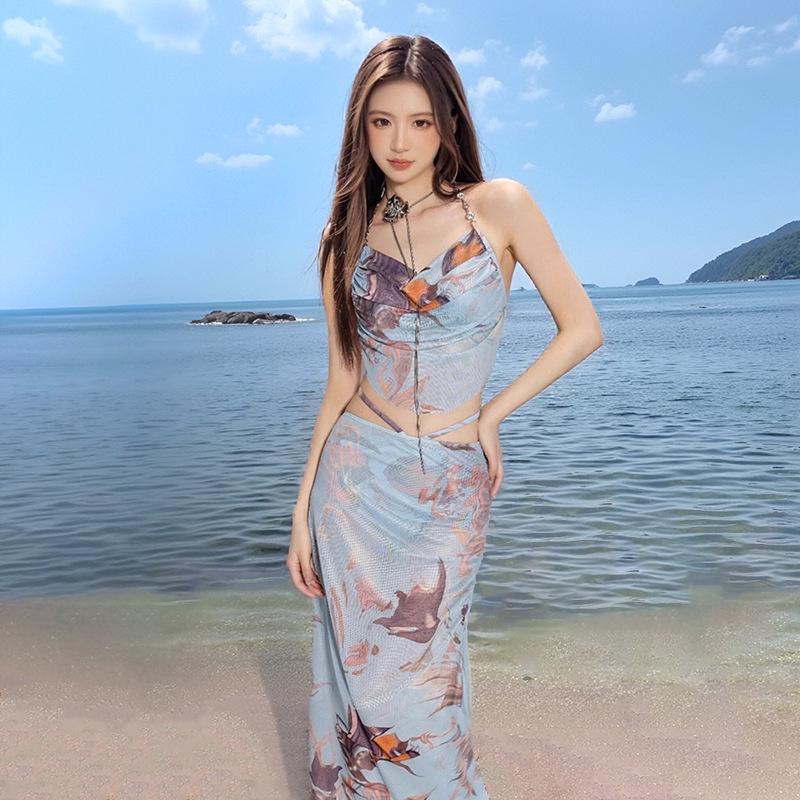 Women's 2025 Push-Up Bikini Set: Three-Piece Swimsuit with Long Skirt, Underwire Support, Beach & Resort Wear.