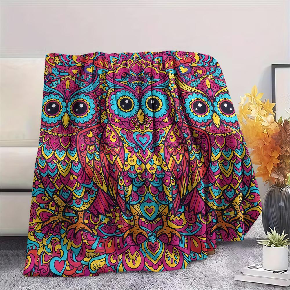 1PC Psychedelic Totems Print Flannel Blanket, High Quality Comfortable for All Seasons, Home Decor, Warmth and Comfort, Perfect for Christmas Gifts