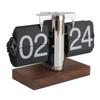 Flip Desk Clock Auto Mechanical Flip 24H Wood Base Stainless Steel Vintage Retro Digital Table Clock for Home Office