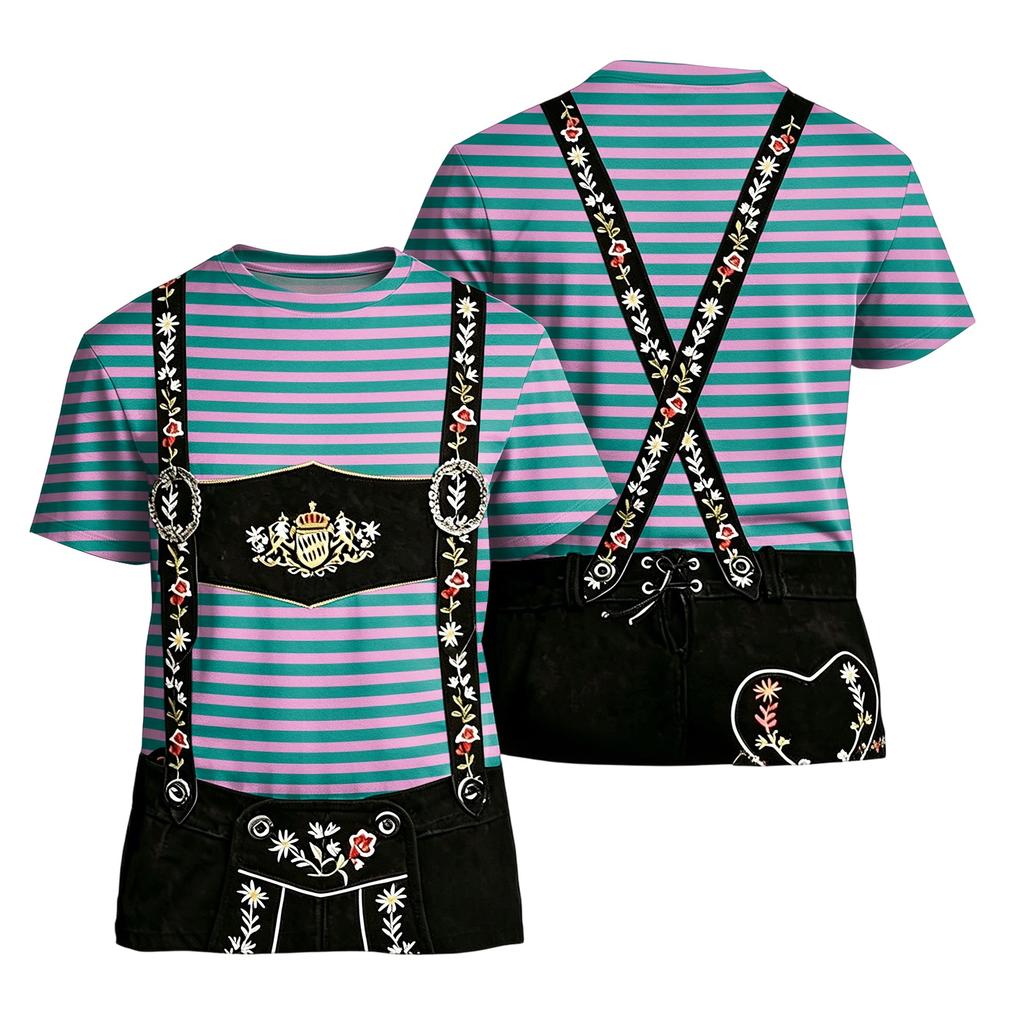Pánské Oktoberfestové Vintage Texturované Tričko s Krátkým Rukávem Volného Střihu Ležérní Letní Každodenní Vrchol s Potiskem Traků a Vyšívaným Designem