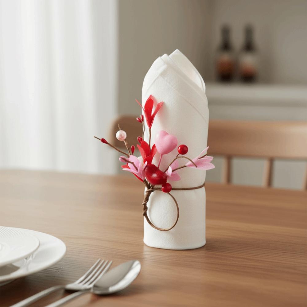 5PCS Love Theme Artificial Flower Napkin Ring Elegant Heart Symbol Napkin Holder Romantic Design Serviette Buckles Wedding Table