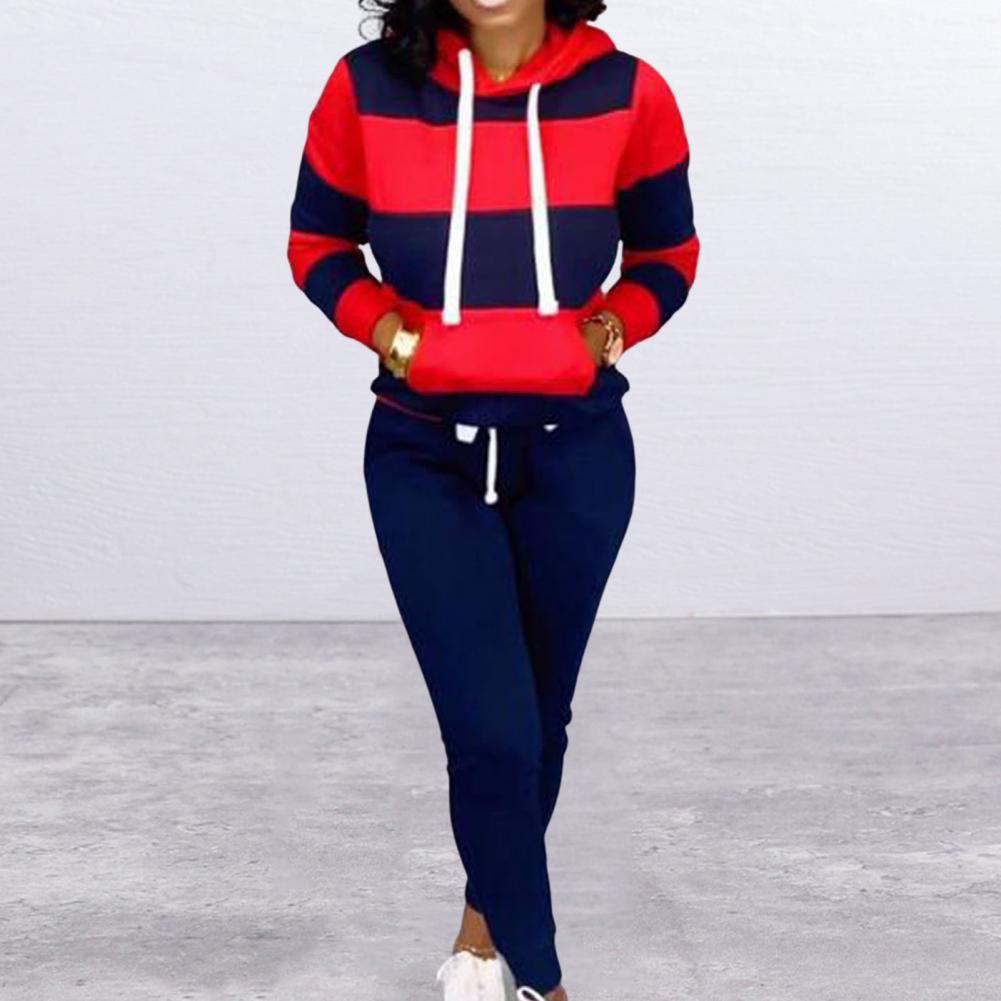 Trendy Two Pieces Set Ankle-banded Women Autumn Tracksuit Elastic Waist Pullover Women Hoodie Pants Set for Home
