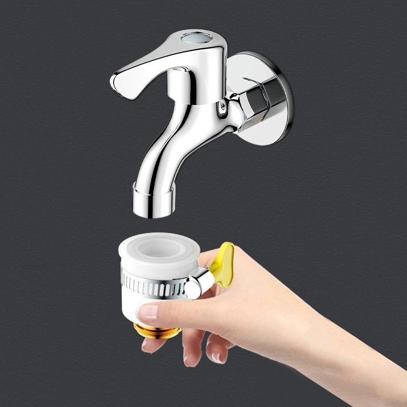 Water Tap Connector Thick Brass Threaded Adapter Tap Adapter Water Faucet Extender Adjustable Yellow Plastic Handle Hand Twist