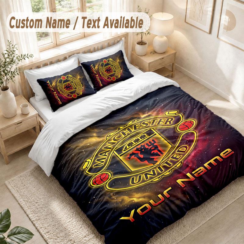 Custom Name Bedding Set 3 PiecesManchester United Print Duvet Cover + 2 Pillowcases Soft Bed Decor