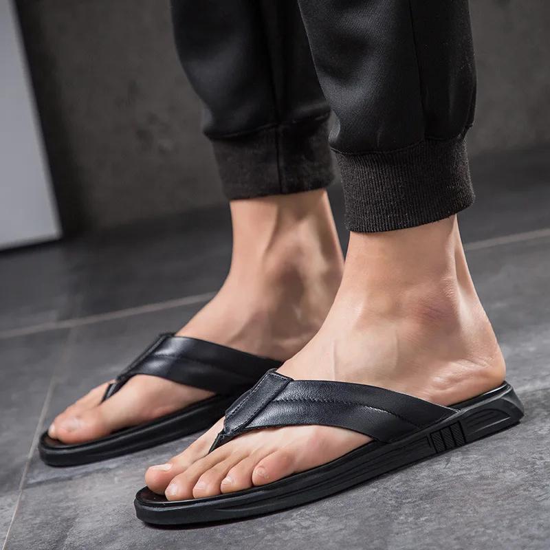 2024 Summer New Fashion Men Sandals Genuine Leather Slipper Comfortable Flip Flops Cool Beach Shoes