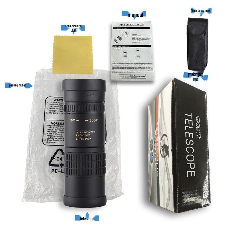 Zoom 10-300x40 Retractable Monocular Telescope for Mobile Photography and Shooting - Ideal Men's Gift