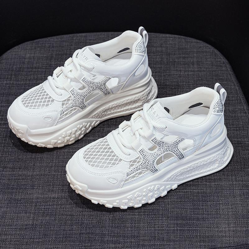 Hollow and breathable mesh dad shoes for women 2025 summer new thick-soled versatile casual sports super fire little white shoes for women
