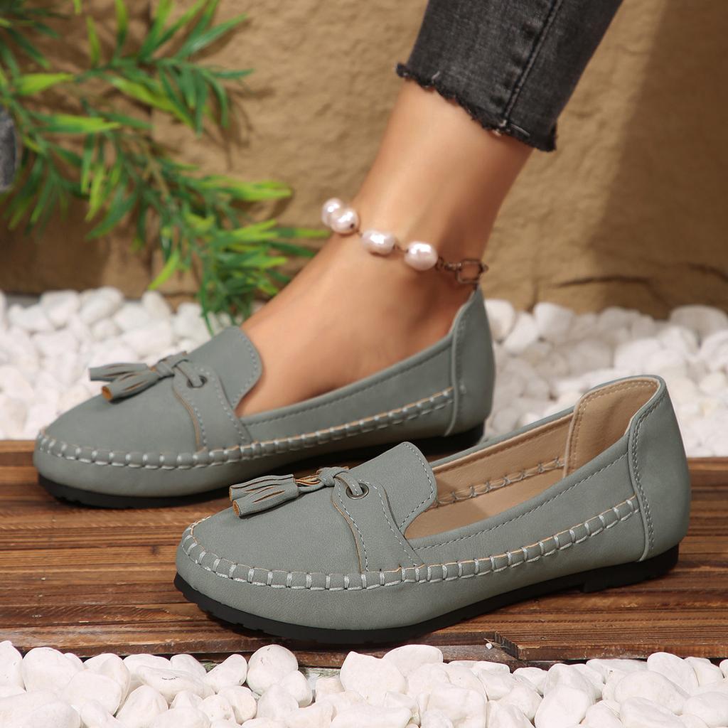 Foreign trade large-size single shoes, new solid-color stitched women's flat-soled loafers in the summer of 2025, one pedal Doudou shoes