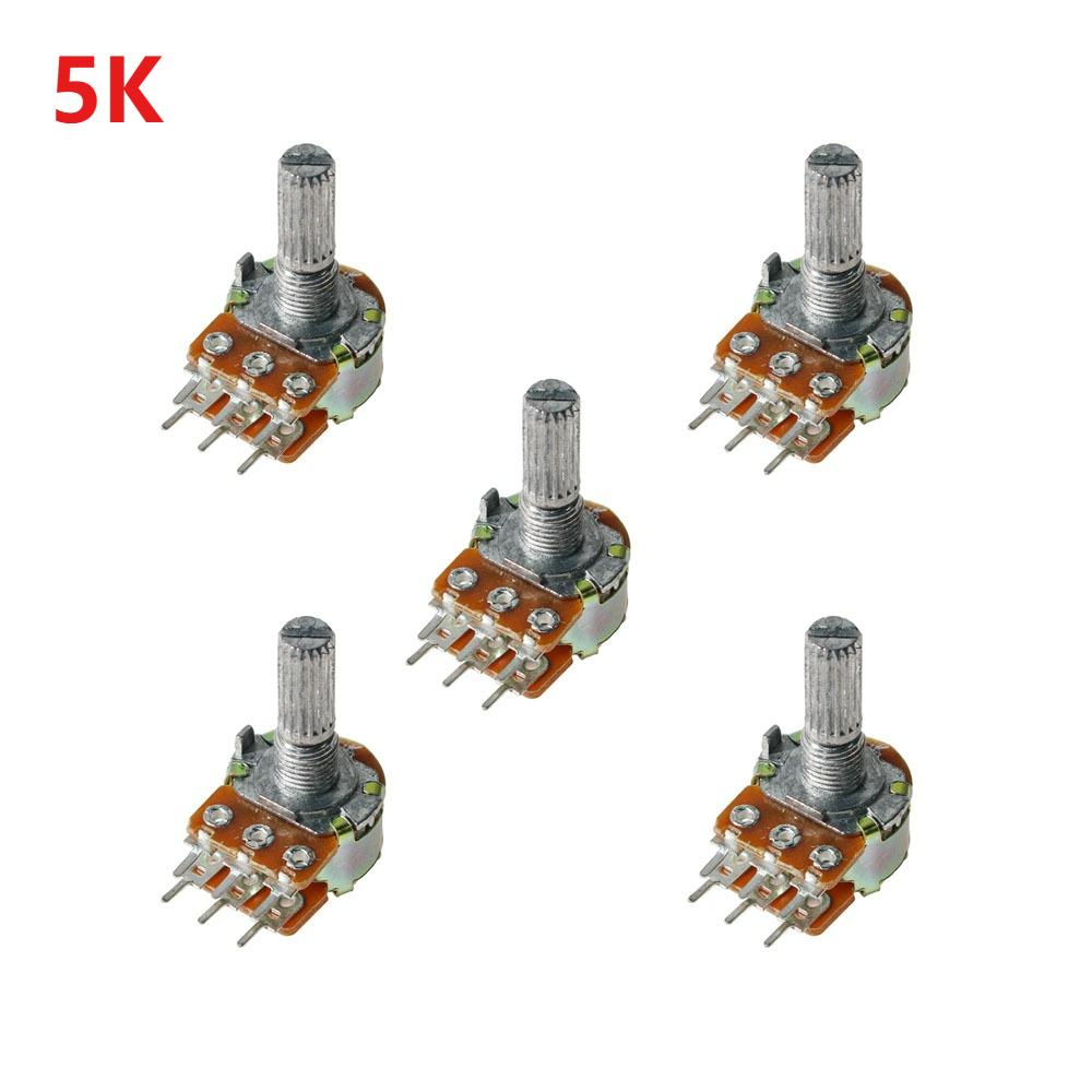 5PCS WH148 6Pin Rotary Potentiometer B1K B2K B5K B10K B20K B50K B100K B500K 20MM Shaft Amplifier Dual Stereo Potentiometers Kit