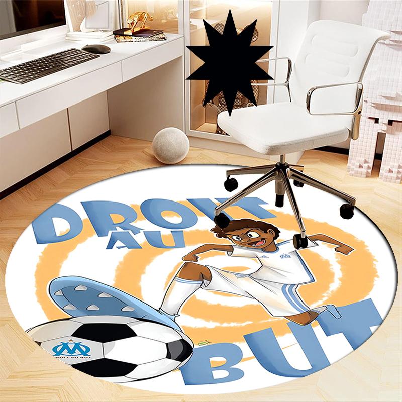 Olympique de Marseille Printed Round Rug Carpet Chair Rug Area Rug Entryway Doormats,for Office Chair Living Room Bedroom Kitchen Room.