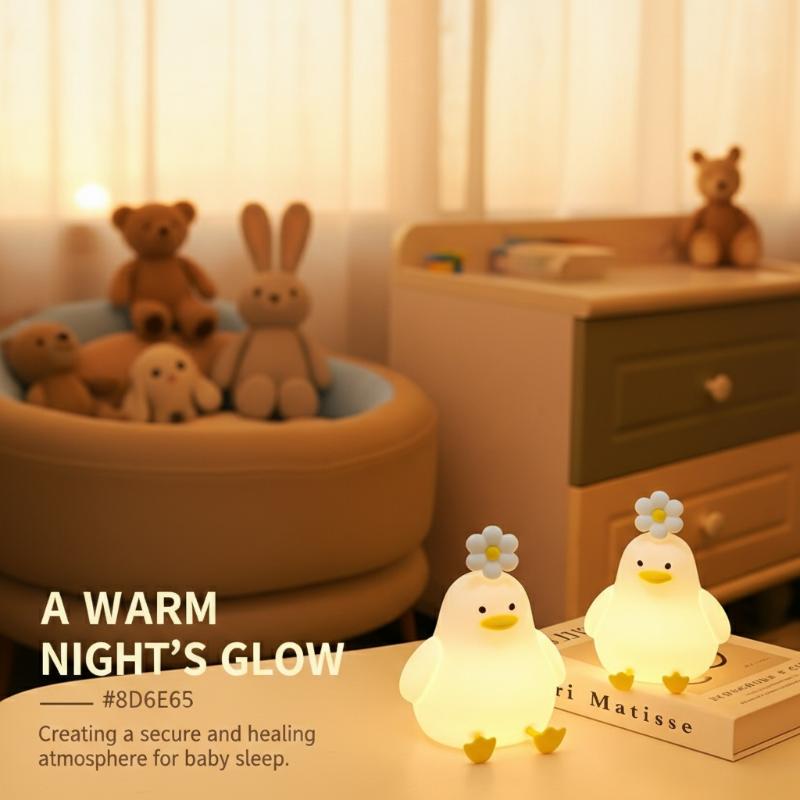 Cute Duck Led Night Light USB Rechargeable Nightlights Silicone Lamp Touch Switch Children Kid Bedroom Decoration Birthday Gift