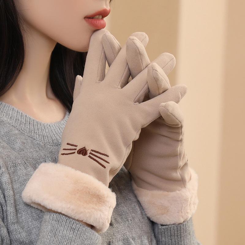 Women's Thin Cotton Touchscreen Cycling Gloves - Windproof, Warm, Velvet-lined for Spring and Autumn