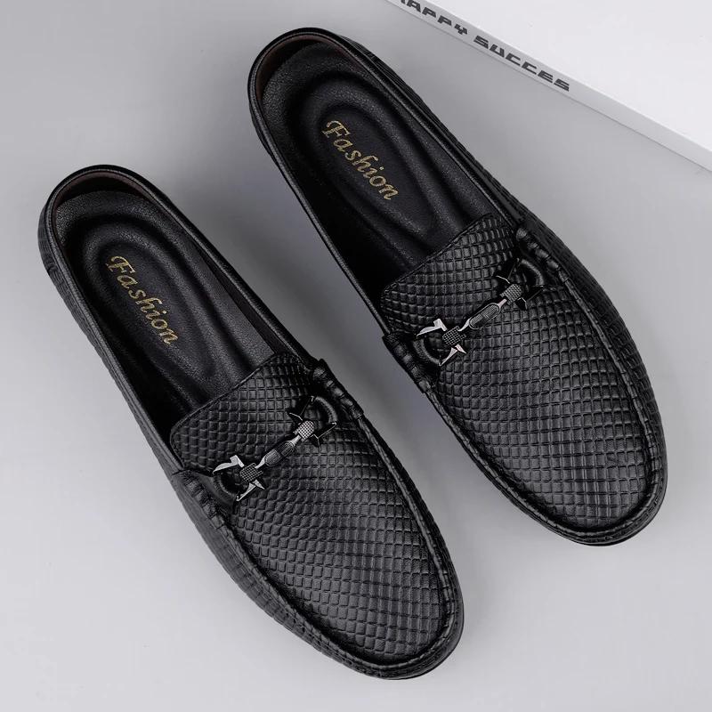 Fashion Genuine Leather Man Casual Shoes Italian Luxury Soft Men Loafers Handmade Moccasins Breathable Slip on Boat Flats Business Shoes