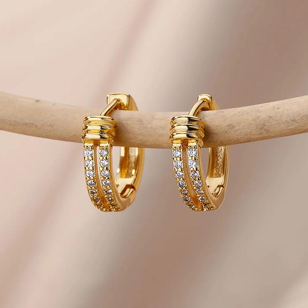 Cubic Zirconia Hoop Earrings for Women Luxury Golden Circle Earrings Jewelry Gifts