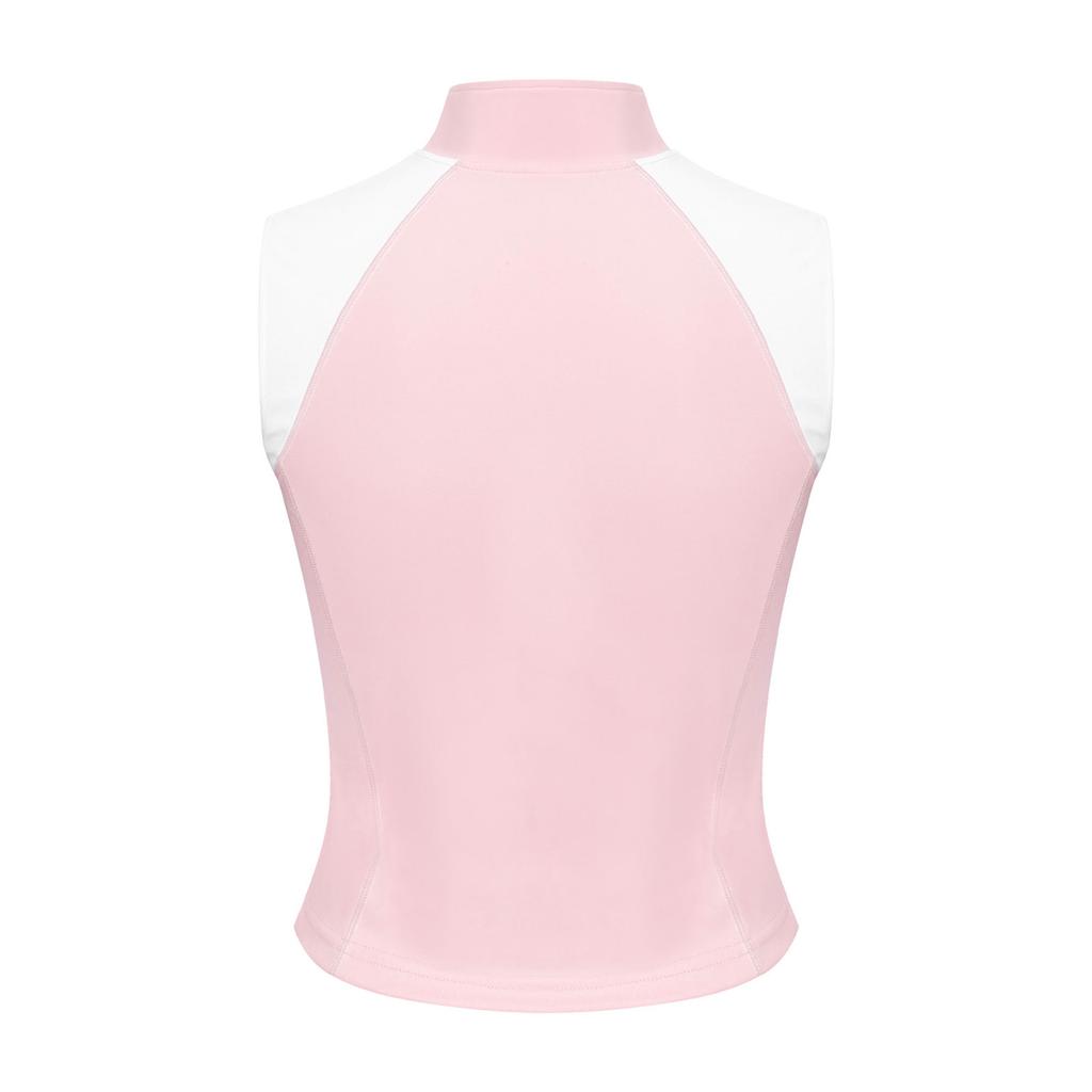 Sleeveless Zip Stand Collar Quick Dry Vest for Women Color Block Horse Riding Tank Top for Golf Tennis Equestrian Sport