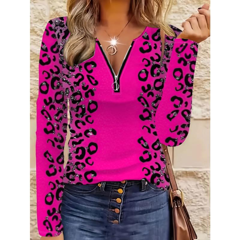 Leopard Print Long Sleeved Slim Fit Top for Casual Commuting