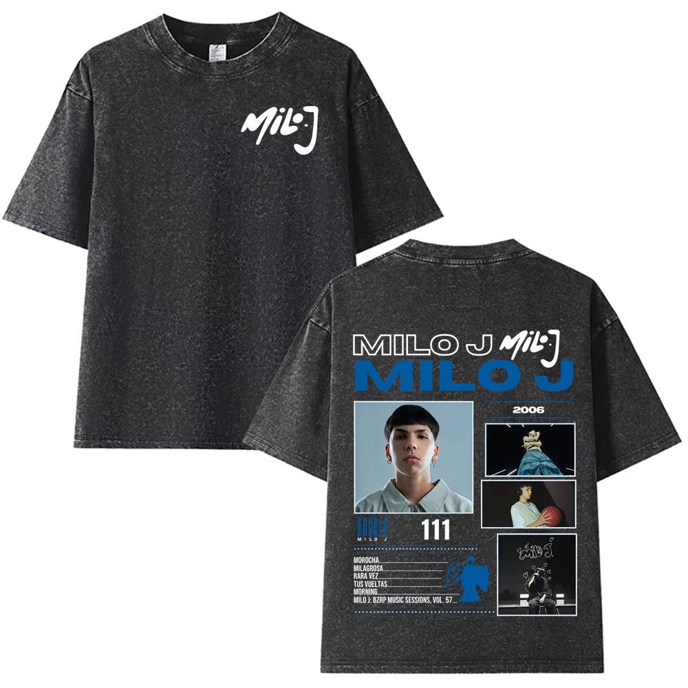 Milo J La Vida Era Mas Corta Album Merch Vintage Washed Tee Hip Hop High Quality T Shirt Mens Women Gothic Short Sleeve Tshirts S