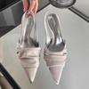 Women High Heel Sandals  Summer New Fashion Women Dress Black Leather Party Fine Pointed Toe Cap Toe Back Hollow Sandals