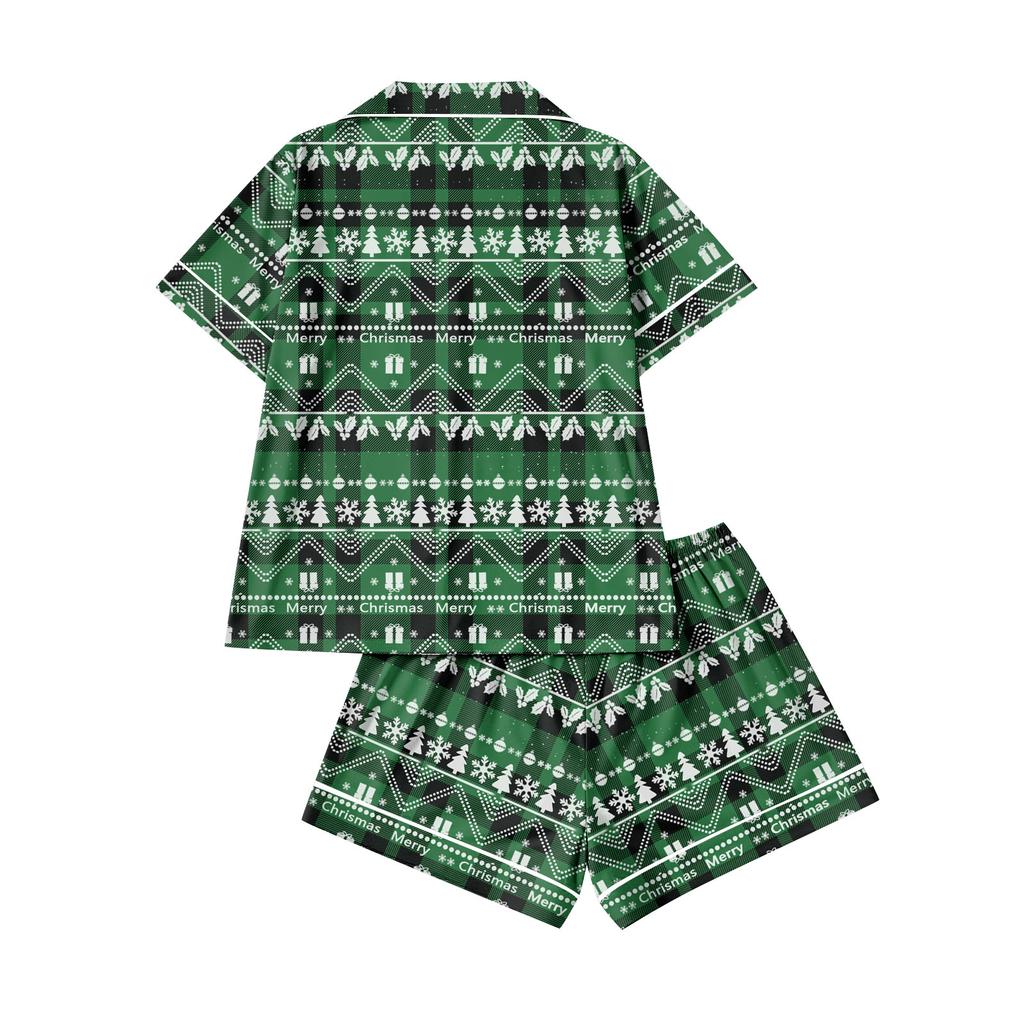 Women's Pajamas Fashion Two-Piece Shirt Shorts Set Soft Holiday Casual Clothing Set
