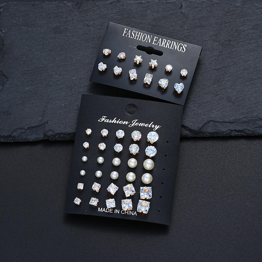 21 Pcs Simple Crystal Pearl Women Earrings Set Fashion Basic Geometric Type Sixclaw Zircon Stud Earrings Retro Jewelry Gifts New