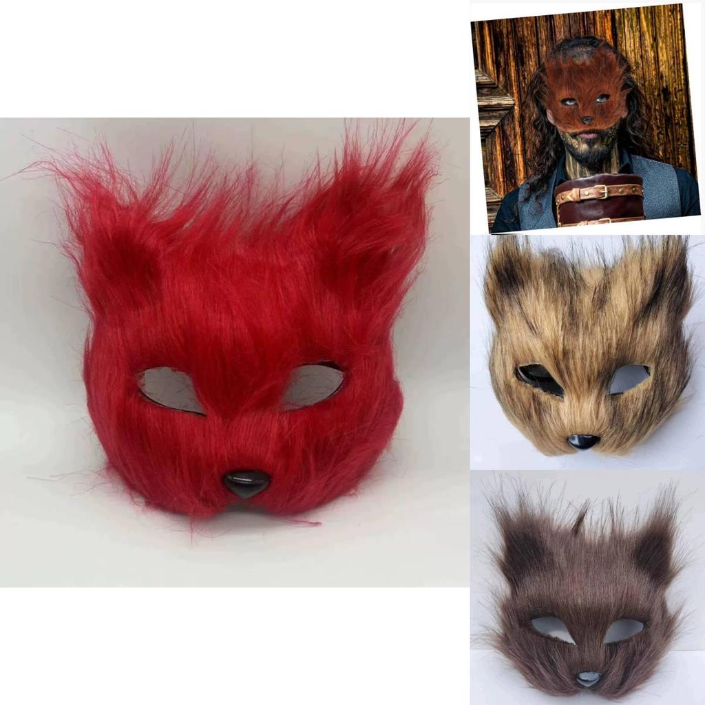 Fox Plush Half Mask With Features For Halloween Costume Parties And Cosplay Events