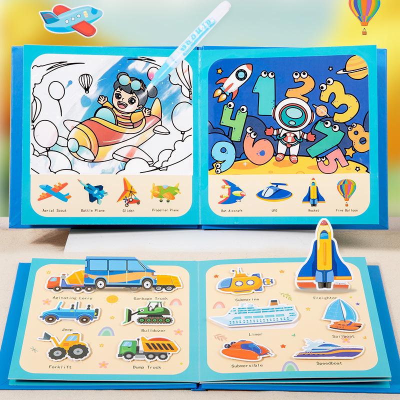 Children's Reusable Graffiti Quiet Book: Animals & Transportation Educational Toy for Toddlers