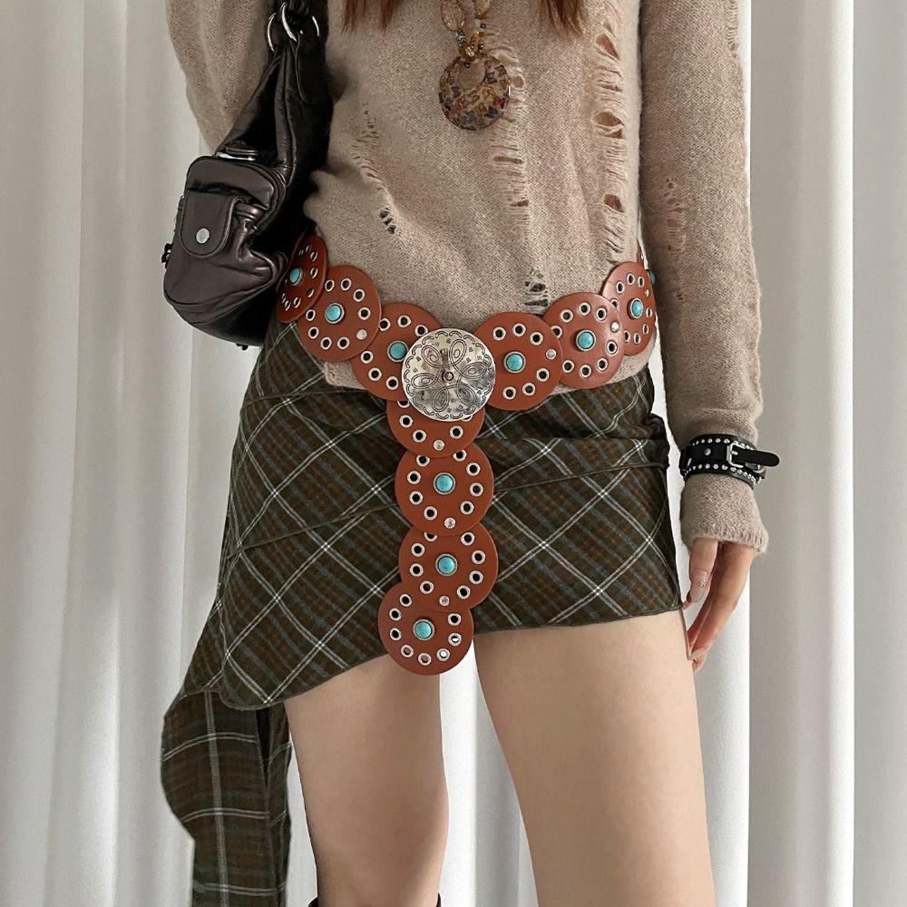 Metal Hollow Out Belts Wide Metal Buckle Belts Casual Round Buckle Belts  Waist Accessories