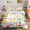 Tropical Aloha Flamingo Pineapple Watermelon Bedding Set 3pcs Summer Cute Fruit Palm Tree Print Duvet Cover Bed Linen