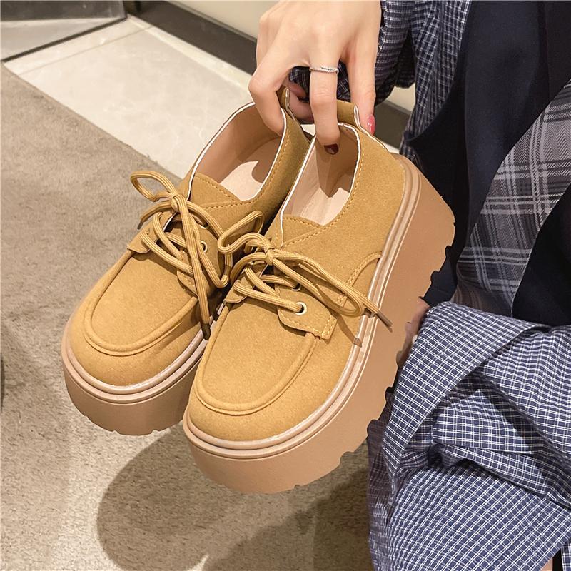 Casual Fashion Retro Versatile Thick Bottom Boken Shoes for Women 2025New Spring Autumn Short Height Increase Le Fu Single Shoes