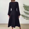 Women's Autumn And Winter Fashion Solid Color V-neck Twisted Long Sleeve Dress