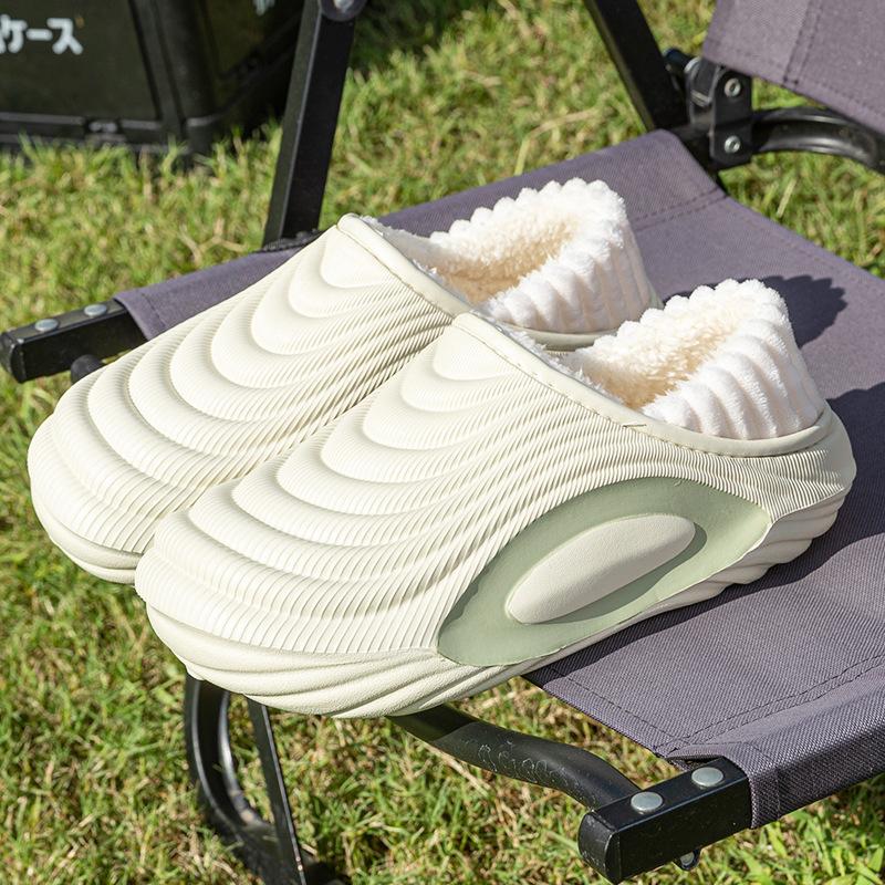 Super thick-soled solid color bag heel waterproof cotton slippers, autumn and winter outer wear heightening non-slip velvet warm fashion cotton shoes