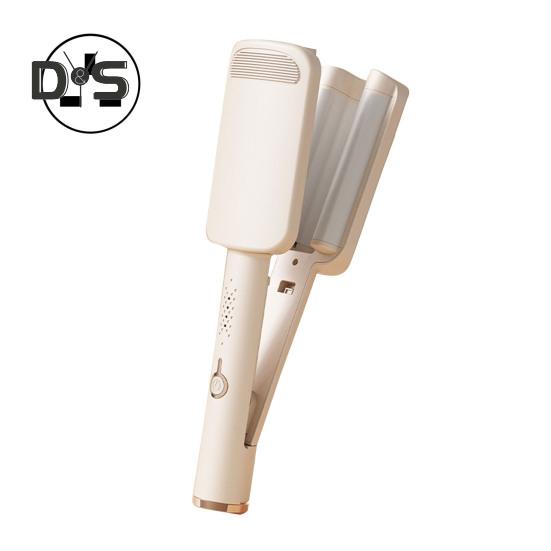 

32MM Big Wave Плойка V-подібна френч Waves Curling Wand Anti-Scald Кераміка Deep Waver Інструмент для укладання волосся для жінок UK бежевий