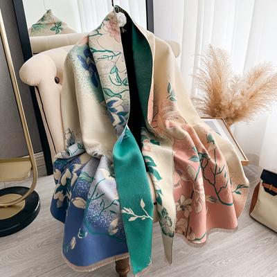 Herbst- und Winter-Jacquard-Schal Weiblichkeit Magnolie Imitation Kaschmir Schal Verdickter warmer Schal