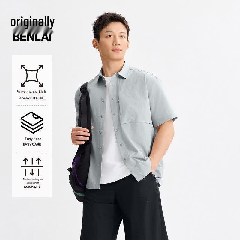 BENLAI Men s Quick-Dry Short Sleeve Loose Shirt 2XL